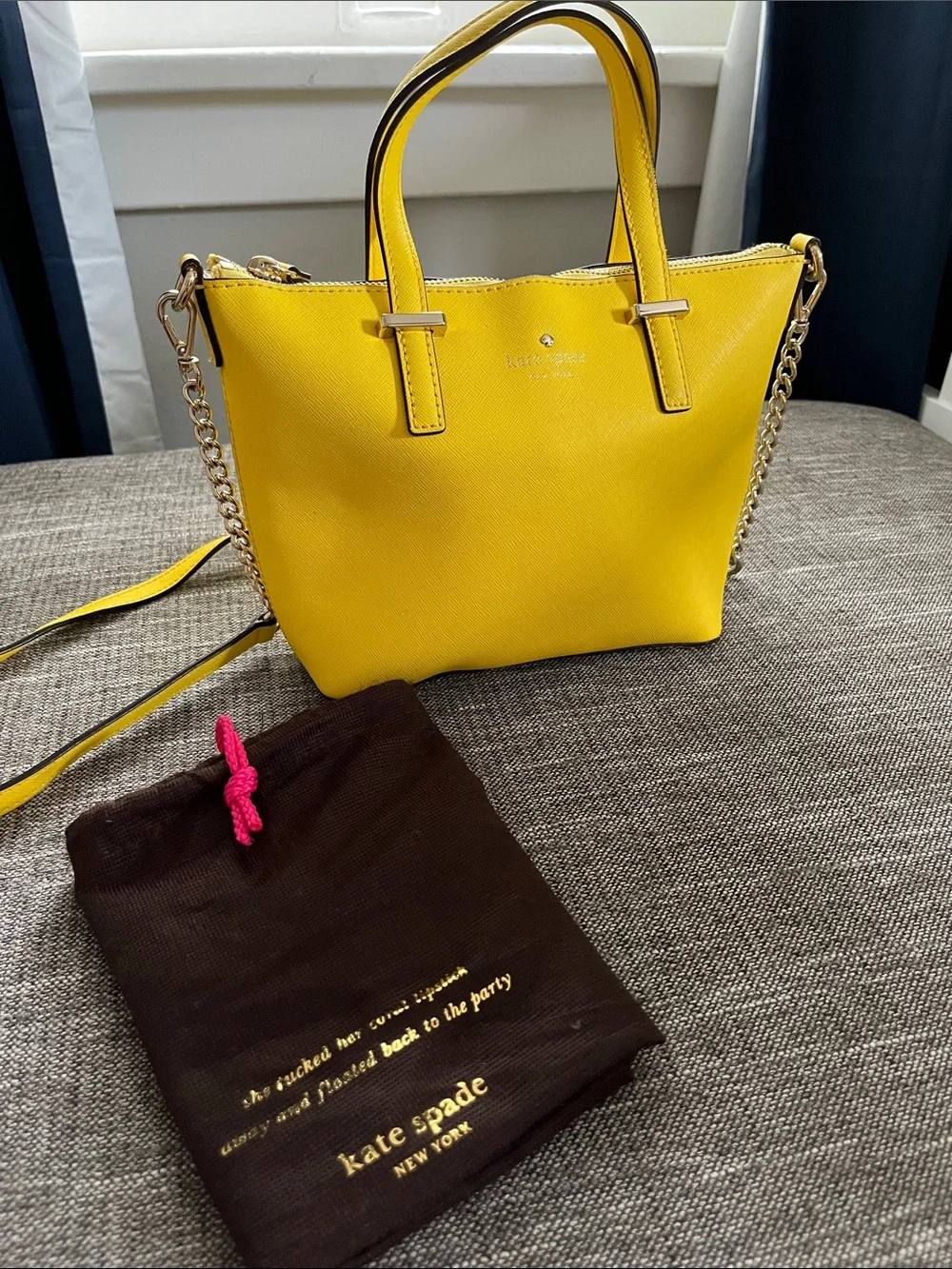 kate spade Bright Yellow Leather Shoulder Tote with Chain Strap